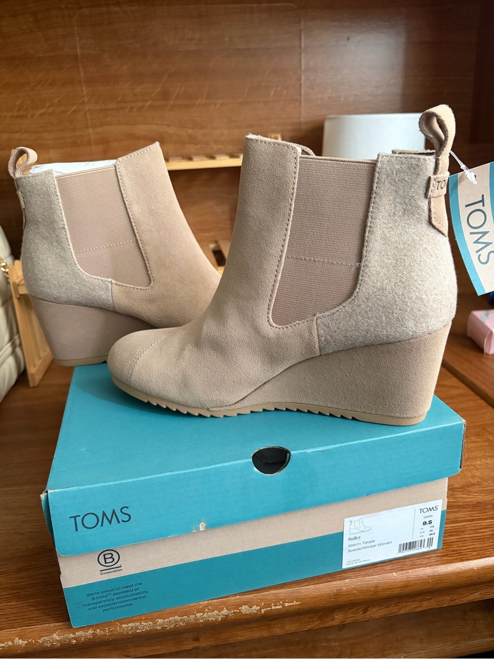 TOMS Taupe Wedge Chelsea Ankle Boots